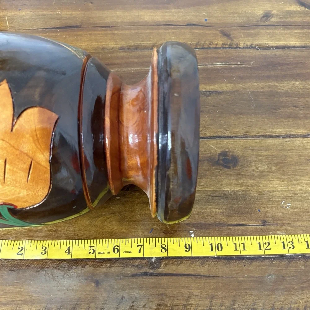 Vtg Hand Carved Wood Pilón Mortar & Pestle Set Curaçao Floral Folk Art Travel